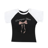 Y2K Protect Your Heart Bow Top Blouse